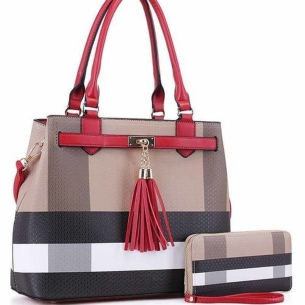 Plaid handbag/ crossbody wallet set